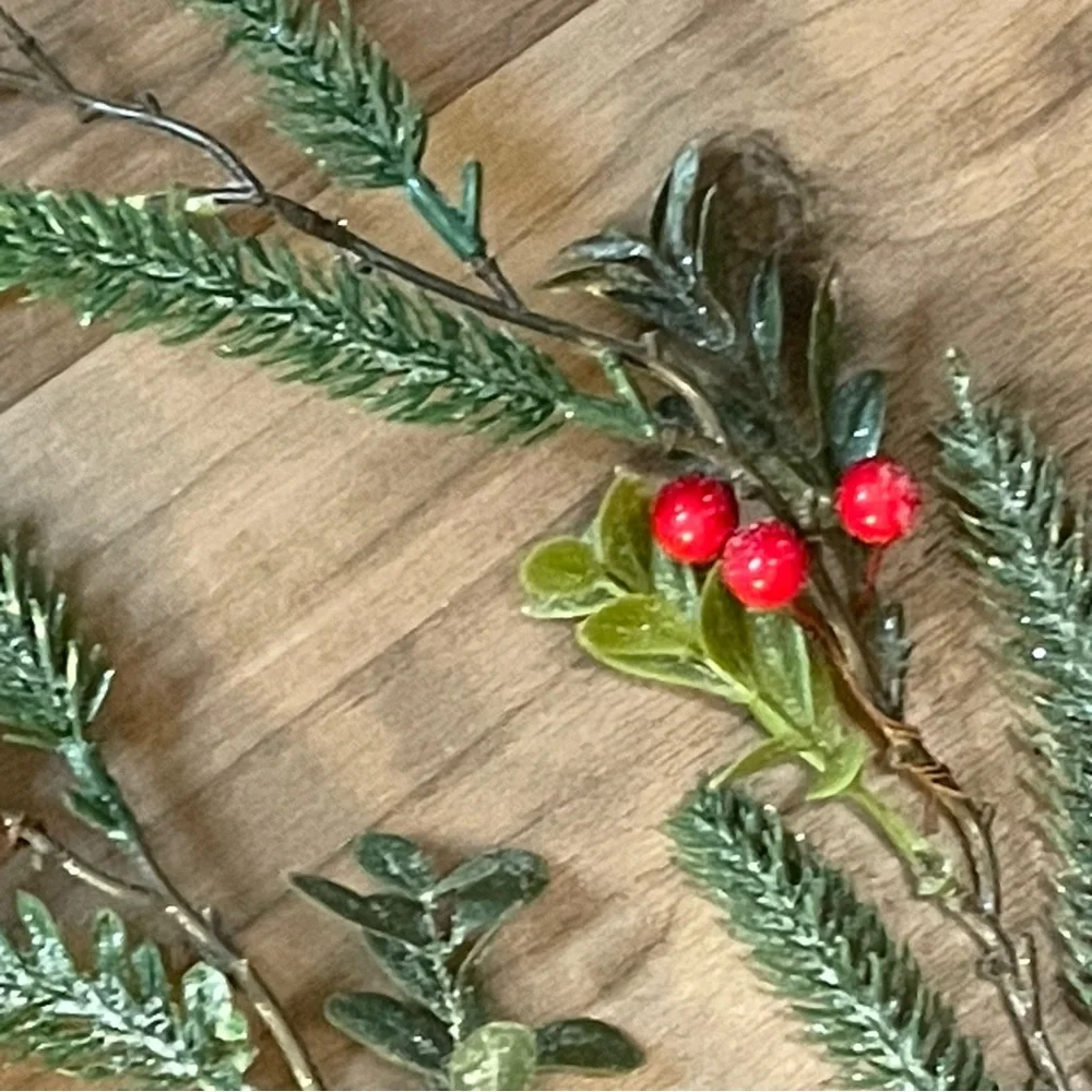 Festive Faux Greenery Garland with Red Berries NWT